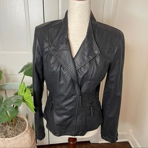 BLANK NYC Denim Faux Leather Vegan Moto Jacket, NightFall, Medium